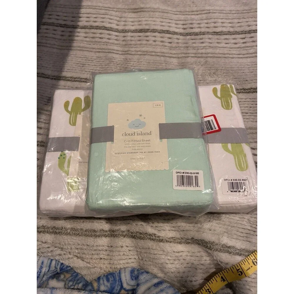 Fitted Crib Sheet Set Cloud Island 100% cotton w soft finish Green Cactus